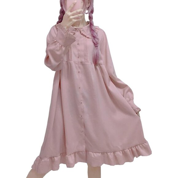 Dresses & Skirts - Japanese Lolita Dress Women Girls Kawaii Chiffon Long Sleeve Midi Dress